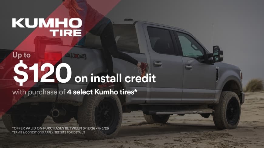 Kumho tire deals and rebates: Save up to $120 on Install Credit Instant Savings Promo